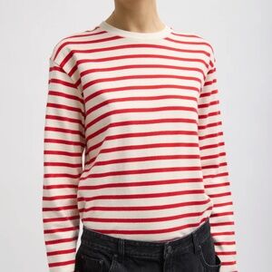 Tibi Long Sleeve Perfect Crewneck Stripe Shirt